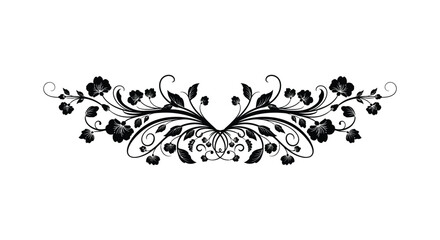 An elegant floral swirl design featuring dark blooms and swirling vines presented as a striking silhouette high quality © Komla02