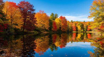 autumn trees reflected in water