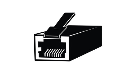 A stark black silhouette of a rj45 ethernet connector displaying its internal pin arrangement silhouette high quality professional