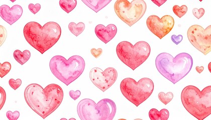 Seamless Watercolor Heart Pattern Romantic Love Design Background.
