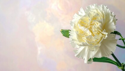 Beautiful White Carnation Flower Bloom Soft Bokeh Background.