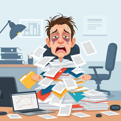 Overwhelmed Man Buried Under Papers Office.