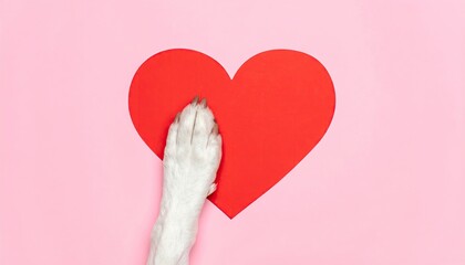 Adorable Dog Paw Resting on a Vibrant Red Heart Symbol.