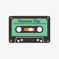 Obraz premium Retro cassette tape icon for summer road trip and music memories.