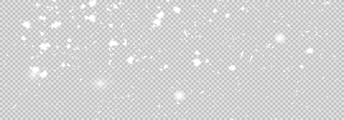 The falling snow is isolated against a simple, white space, highlighting the beautiful detail of each snowflake. white snow falling isolated seasonal background. 