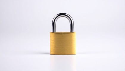 Fototapeta premium A brass padlock against a white background, representing security and protection in a minimalist design.