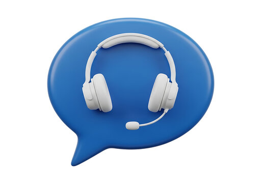 White headset on blue speech bubble isolated on a transparent background