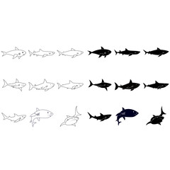 Obraz premium Shark vector icon set. Fish Illustration sign collection. Ocean life symbol or logo.