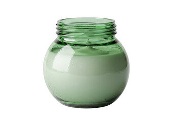 A green glass jar with a wide mouth and rounded body isolated on transparent background
