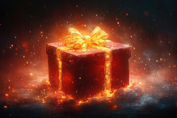A Luminous Gift Box Illuminated Against Darkness