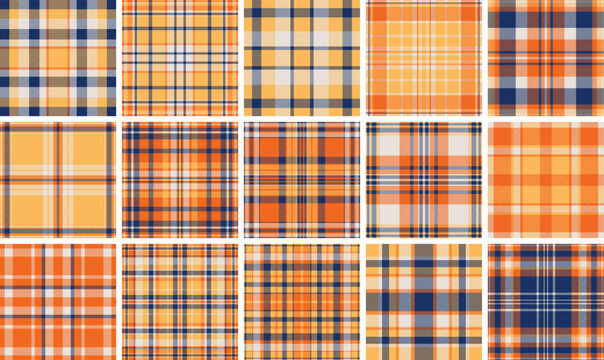 A classic navy blue and orange plaid pattern with a modern, rustic feel. This highresolution seamless texture is perfect for fashion designs, home decor, and professional digital backgrounds.
