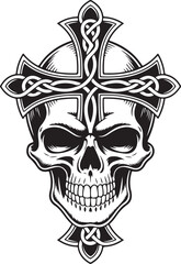 Christian Skull Cross Tattoo Design &ndash; Gothic Faith Skull Line Art Collection
