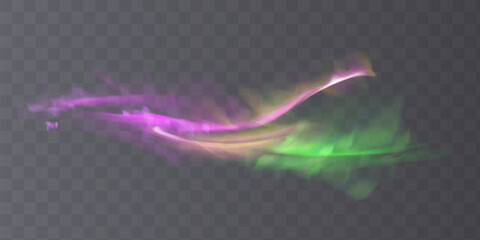 Realistic northern lights. Vector aurora borealis on transparent background. Beautiful natural effect for design projects