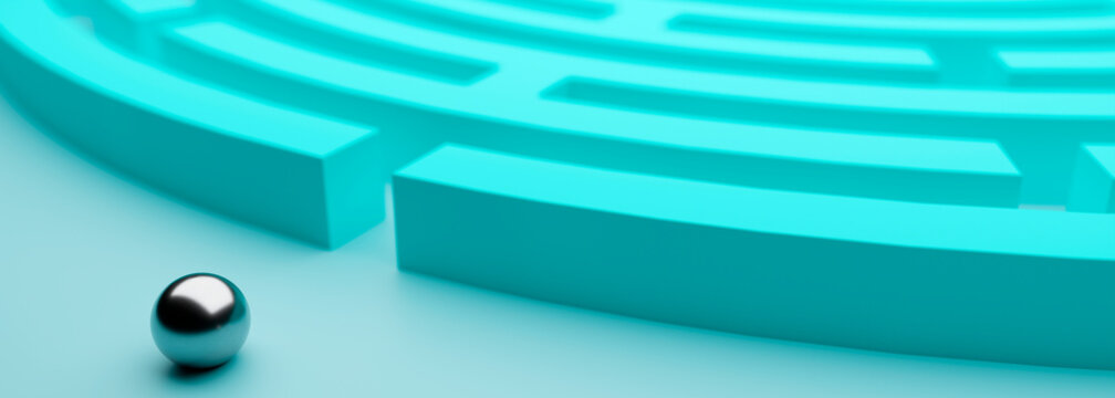 Conceptual spiral maze showing strategy and puzzle to explore and solve 3d render