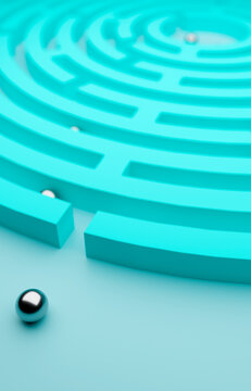 Conceptual spiral maze showing strategy and puzzle to explore and solve 3d render