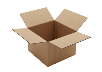 Open empty cardboard box isolated on transparent background