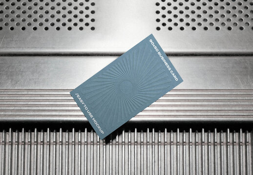 90x50 Business Card Mockup on a Metal Sheet