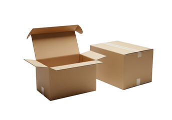 Cardboard box open and closed on white background isolated on transparent background