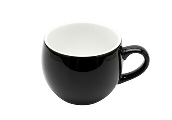 Elegant black and white ceramic mug isolated on transparent background