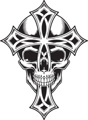 Christian Skull Cross Tattoo Design &ndash; Gothic Faith Skull Line Art Collection
