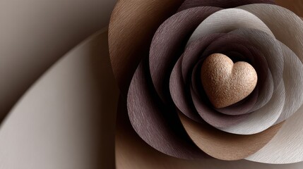 pattern of a pinecone's spiral (Fibonacci), highlighting a heart-shaped seed in the pattern, on a soft brown 