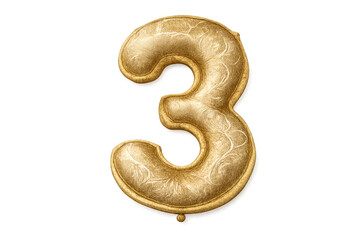 Golden number 3 balloon with ornate texture