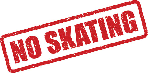 A striking red rectangular grunge stamp featuring the warning message NO SKATING displayed on a simple white backdrop © Mahmud