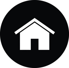 Vector Illustration of Simple black and white house icon on a round background