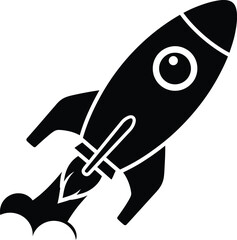 Vector Illustration of Black silhouette of a rocket ship launching into space