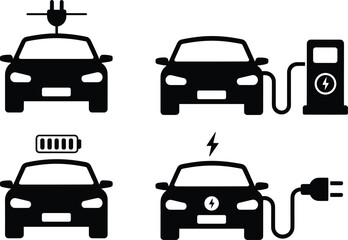 Obraz premium Electric Vehicle Charging Silhouette Icons for EV Power and Mobility