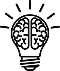 Vector Illustration of Brain Inside Light Bulb Icon - Creative Idea Concept