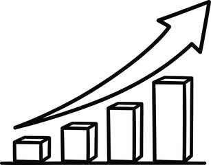 Vector Illustration of Growing bar graph with upward trend arrow illustration