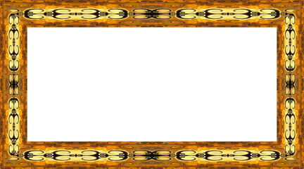 Farbenfroher rechteckiger freigestellter Bilderrahmen in gelb und braun mit Verzierungen