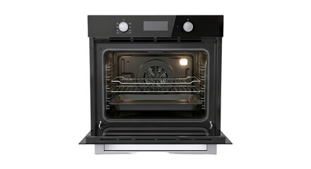 Modern Black Built-In Oven with Open Door and Interior Light