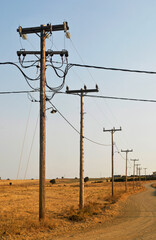 traditional greek electricity and telephone  poles, Samothraki Island, Greece