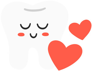 Healthy Tooth with Hearts Cartoon Vector Illustration