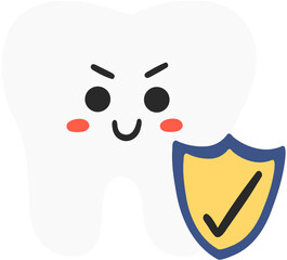Tooth with Shield Cartoon Vector Illustration