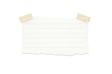 Torn lined paper sheet with two tape pieces, providing a blank space for writing notes, memos, or important messages