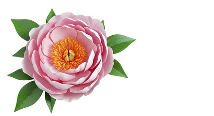 Pink Peony Flower with Green Leaves