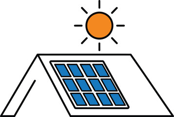 Vector Illustration of Solar panel illustration on roof with sun shining