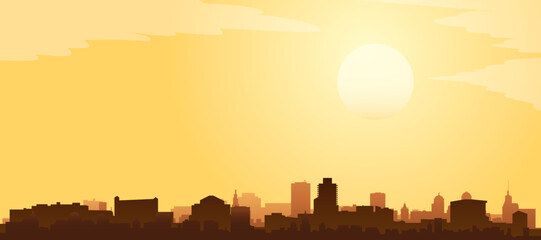 Golden yellow panoramic poster of the city skyline with misty background buildings and clouds of CAPE TOWN, SOUTH AFRICA