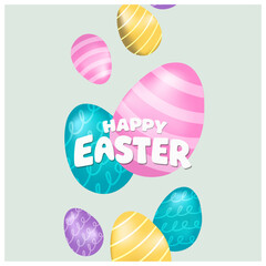 Easter banner template with Easter eggs, happy easter day poster, cards, cover, banners set for social media Greetings and presents Promotion shopping in cute colorful 3d realistic  egg and bunnies.