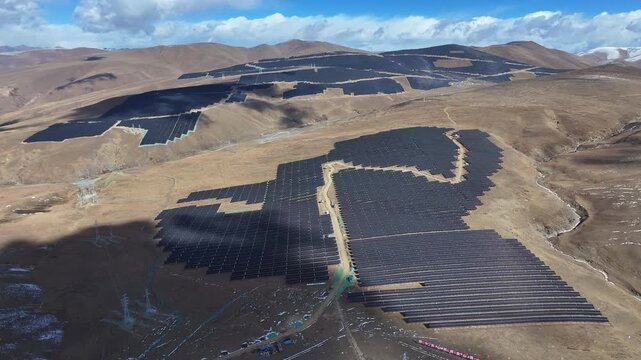Aerial view of Massive High-Altitude Solar Farm in China