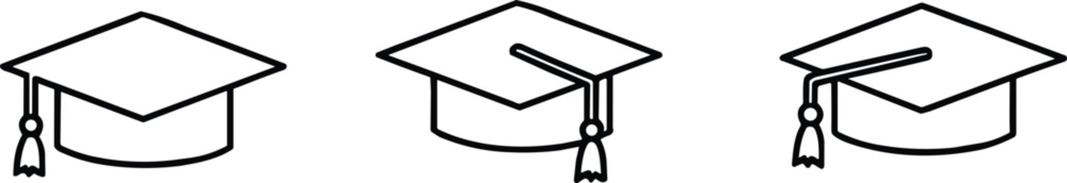 Graduation cap vector icon set isolated on white. mortarboard, university, school, college, education,