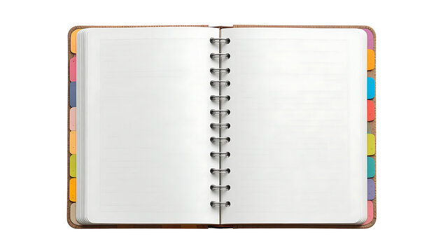 Open Notebook with Colorful Tabs Isolated on White Background
