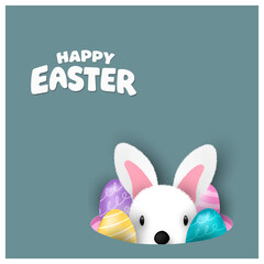 Obraz premium Easter banner template with Easter eggs, happy easter day poster, cards, cover, banners set for social media Greetings and presents Promotion shopping in cute colorful 3d realistic egg and bunnies.