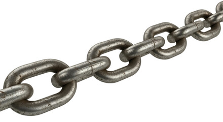 Fototapeta premium Rusty metal chain isolated PNG, weathered steel links for industrial design and security applications on transparent background