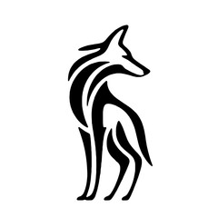 Obraz premium Minimalist Black Fox Logo Silhouette in Modern Line Art Style, Elegant Animal Symbol Isolated on White Background for Branding and Logo Design
