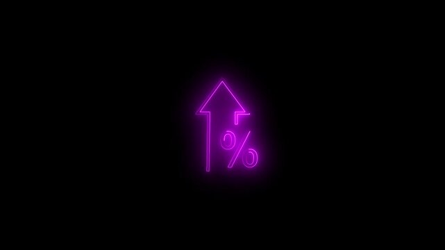 Purple Neon 1 Percent Up Arrow Icon Glowing Against Black Background one percent percentage