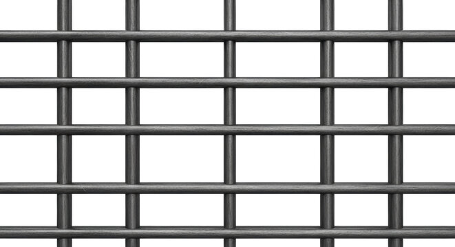 Dark gray metal bars grid PNG isolated on transparent background, prison bars or security fence for graphic design and architectural use